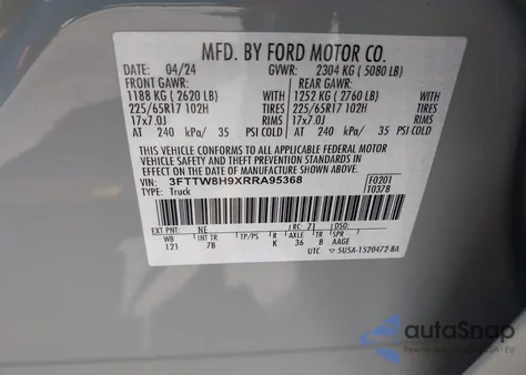 2024 Ford Maverick Xlt z USA, uszkodzony, nr VIN 3FTTW8H9XRRA95368